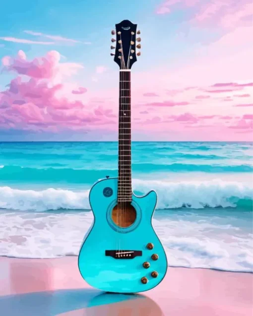 Blue Guitar In The Ocean 5D Diamond Painting