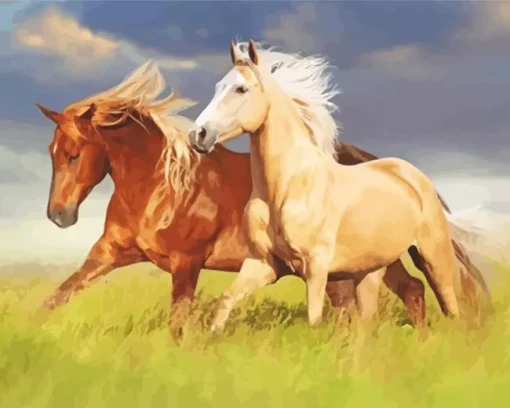 Brown And Blonde Stallion Horses 5D Diamond Painting