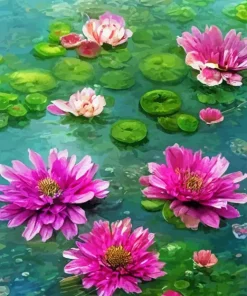 Fuchsia Water Lilies 5D Diamond Painting