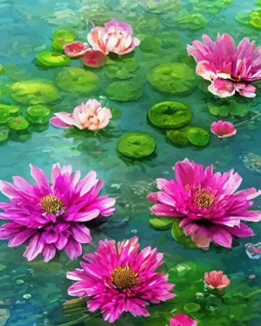 Fuchsia Water Lilies 5D Diamond Painting