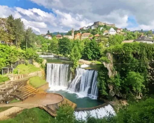 Jajce Waterfall 5D Diamond Painting