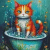 Orange Cat Taking Bath 5D Diamond Painting