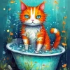 Orange Cat Taking Bath 5D Diamond Painting