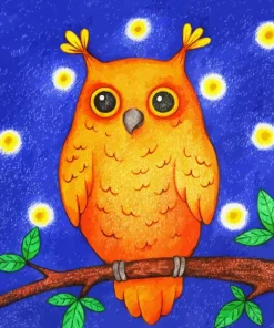 Orange Owl On Stick 5D Diamond Painting