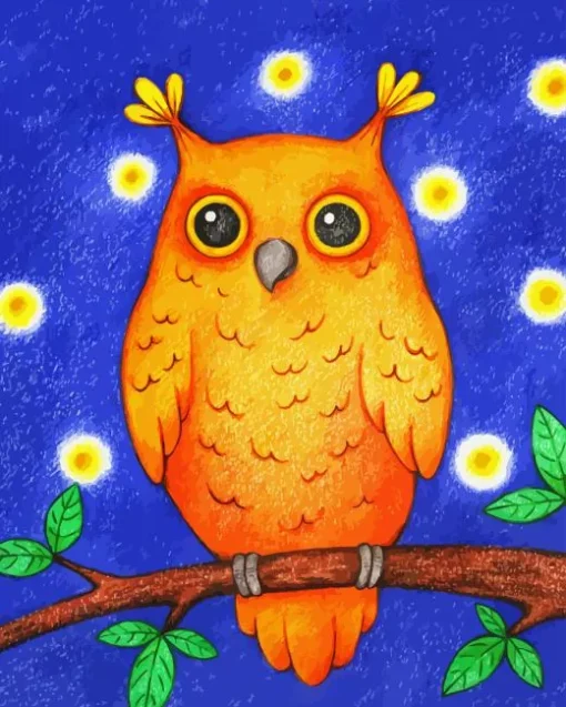 Orange Owl On Stick 5D Diamond Painting