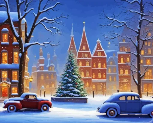 Snow Vintage Christmas Evening 5D Diamond Painting