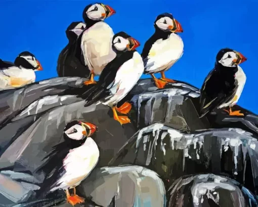 Abstract Puffins On Rocks 5D Diamond Painting