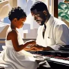 Black Father And Child Playing Piano 5D Diamond Painting