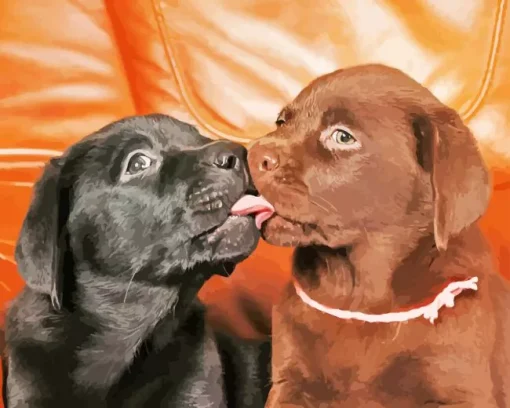 Black Vs Chocolate Lab Kissing 5D Diamond Painting