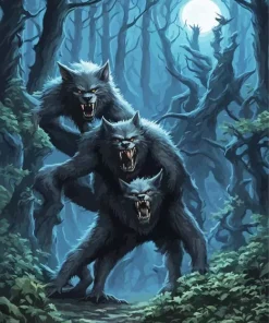 Black Werewolves In Woods 5D Diamond Painting