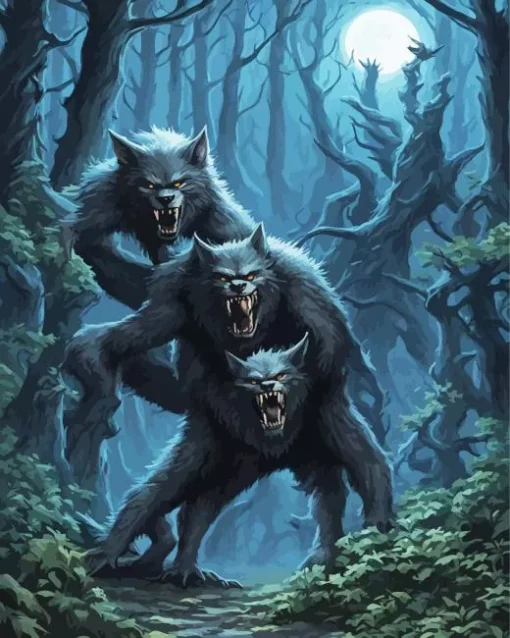 Black Werewolves In Woods 5D Diamond Painting