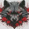 Black Wolf Head With Roses 5D Diamond Painting