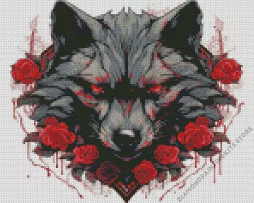 Black Wolf Head With Roses 5D Diamond Painting