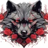 Black Wolf Head With Roses 5D Diamond Painting