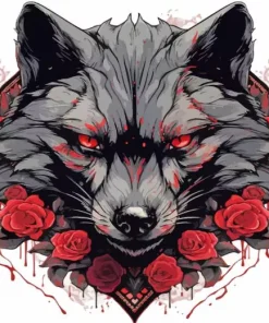 Black Wolf Head With Roses 5D Diamond Painting