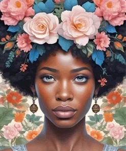 Black Woman Flowers 5D Diamond Painting