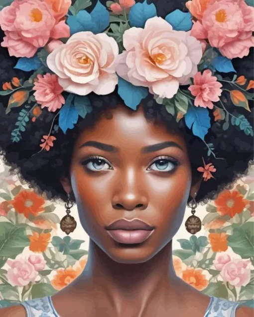 Black Woman Flowers 5D Diamond Painting