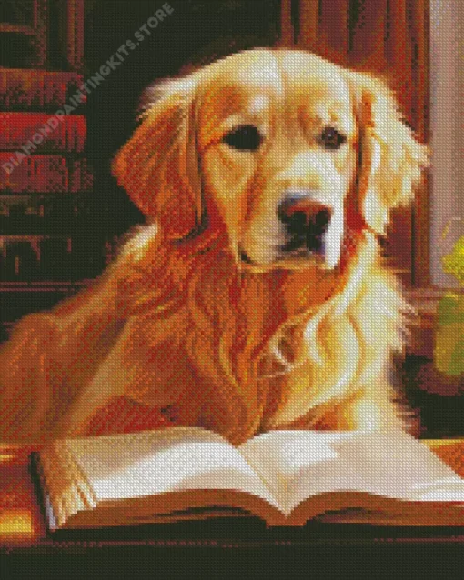 Blonde Labrador Reading Book 5D Diamond Painting