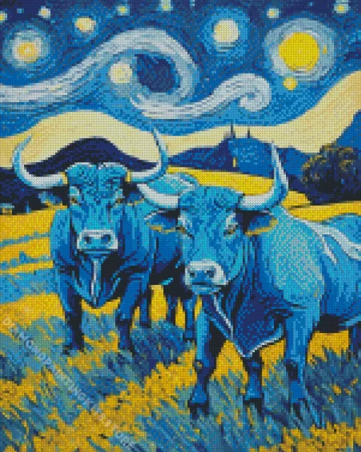 Blue Bulls Van Gogh 5D Diamond Painting