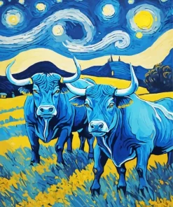 Blue Bulls Van Gogh 5D Diamond Painting