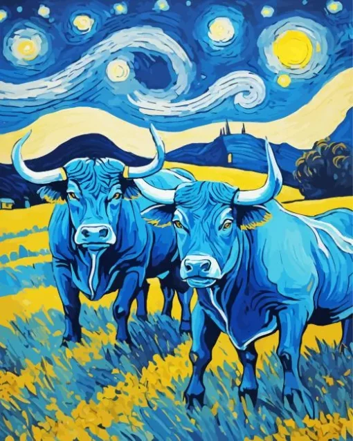 Blue Bulls Van Gogh 5D Diamond Painting