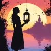 Female And Lantern Silhouette 5D Diamond Painting