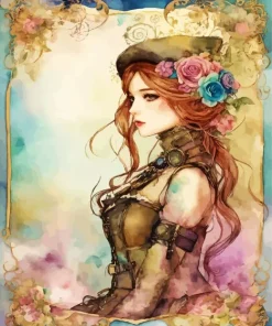 Floral Female Steampunk 5D Diamond Painting