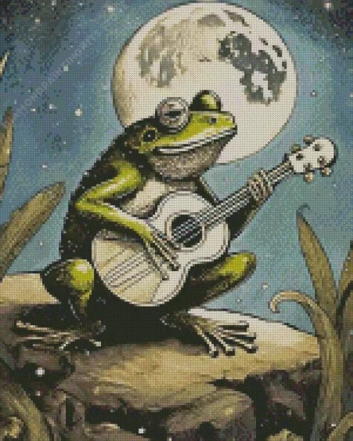 Frog Playing Guitar Under Moon 5D Diamond Painting