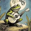 Frog Playing Guitar Under Moon 5D Diamond Painting