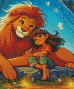 Girl Hugging Lion 5D Diamond Painting