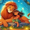 Girl Hugging Lion 5D Diamond Painting