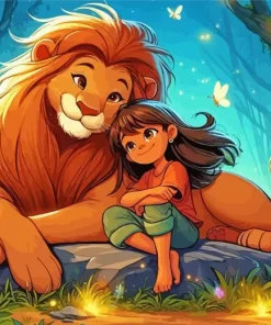 Girl Hugging Lion 5D Diamond Painting