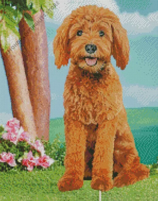 Goldendoodle Red Art 5D Diamond Painting