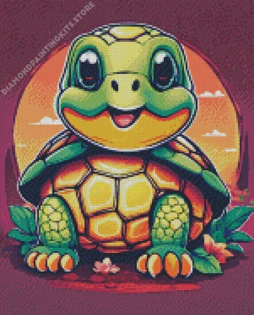 Green Turtle Cartoon Illustration 5D Diamond Painting