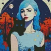 Lady With Blue Eyed Black Cats 5D Diamond Painting