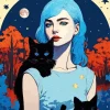 Lady With Blue Eyed Black Cats 5D Diamond Painting