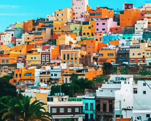 Las Palmas Colorful Houses 5D Diamond Painting