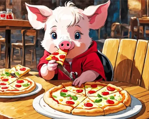 Pig Eating Pizza 5D Diamond Painting