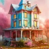 Pink And Blue House 5D Diamond Painting