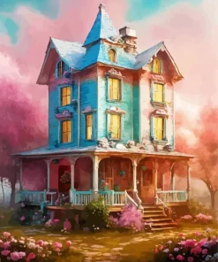 Pink And Blue House 5D Diamond Painting