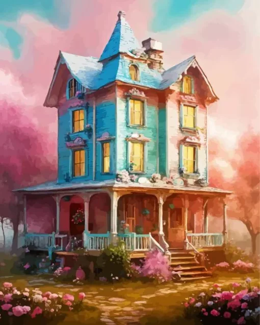 Pink And Blue House 5D Diamond Painting