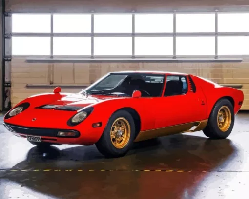 Red Lamborghini Miura Car 5D Diamond Painting