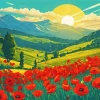 Red Poppy Flowers And Sun 5D Diamond Painting