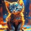 Splashed Grey Baby Cat With Blue Eyes 5D Diamond Painting