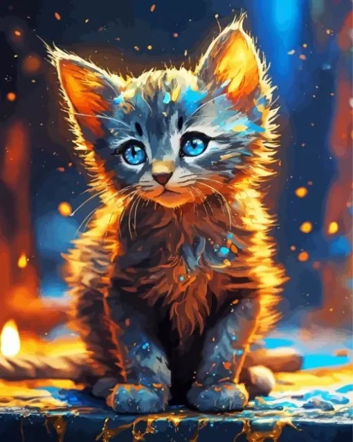 Splashed Grey Baby Cat With Blue Eyes 5D Diamond Painting