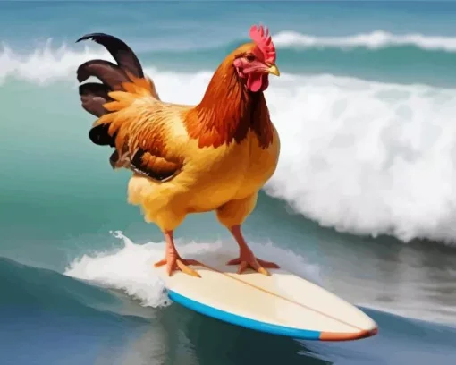 Surfing Chicken 5D Diamond Painting