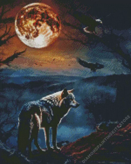 Wolf And Eagles Moon 5D Diamond Painting