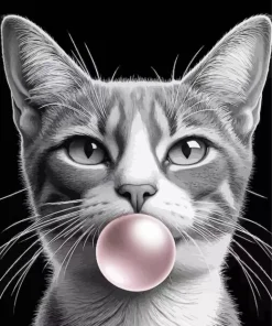 Cat Blowing Bubble Gum 5D Diamond Painting