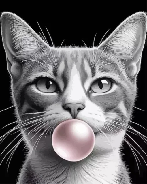 Cat Blowing Bubble Gum 5D Diamond Painting