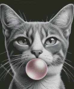 Cat Blowing Bubble Gum 5D Diamond Painting